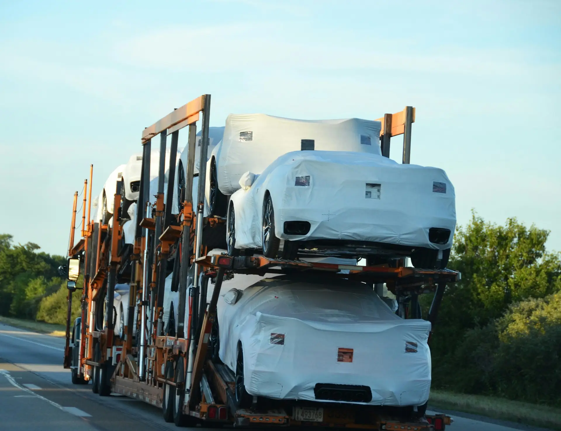 Car carrier truck transporting vehicles on a U.S. highway